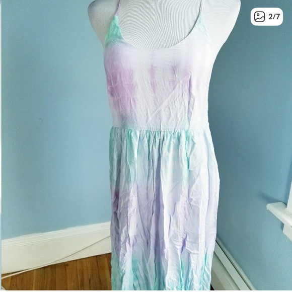 2/$40 Purple and Mint Pastel Tie Dye Maxi Dress Size Small - Picture 3 of 7